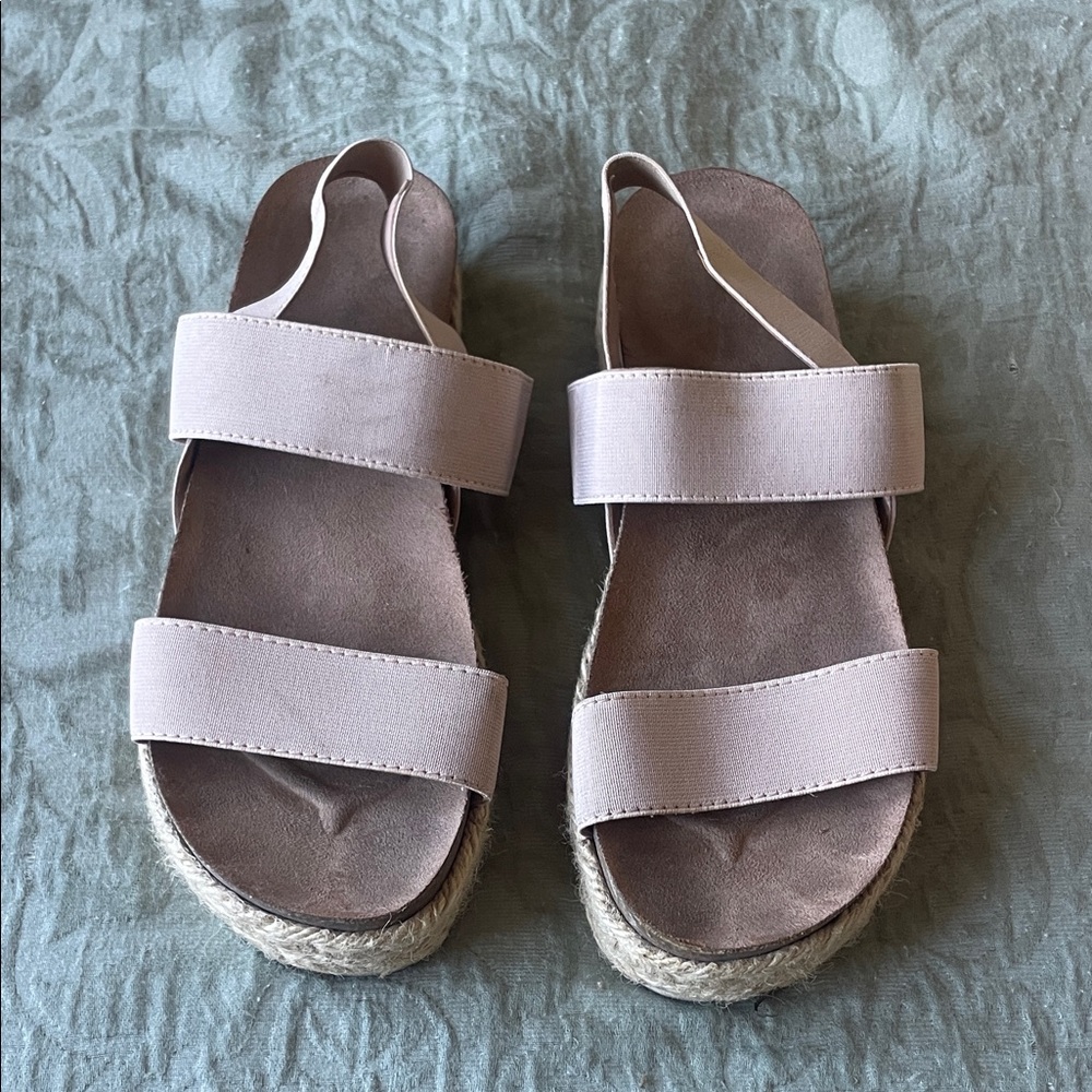 Tan Double Strap Platform Sandals